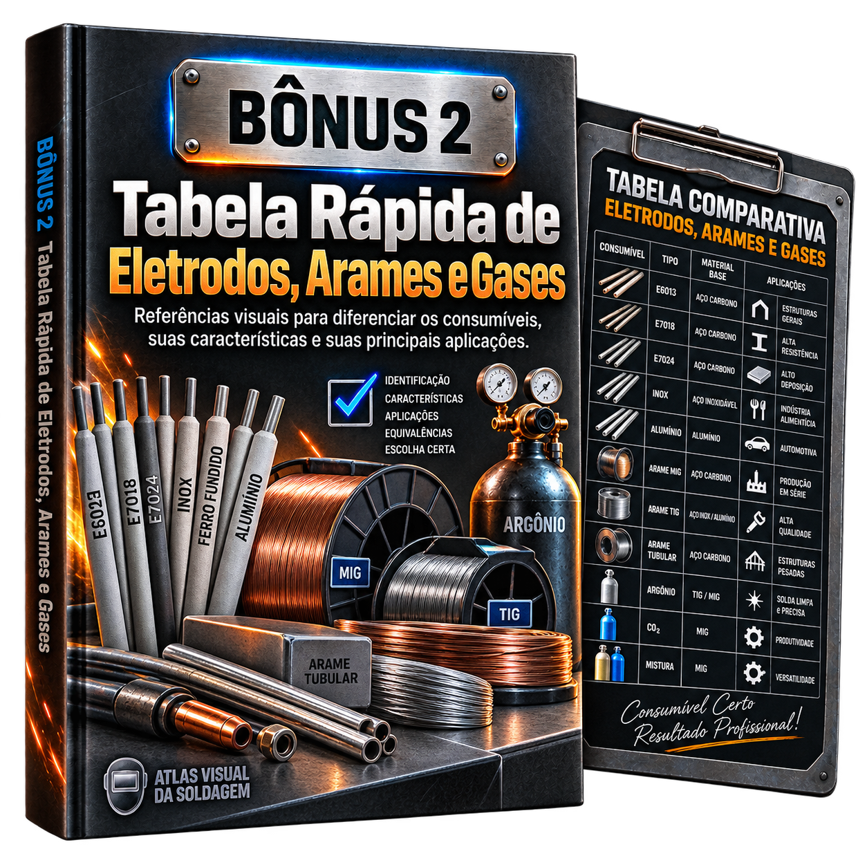Mockup do BÔNUS 2: Tabela Rápida de Eletrodos, Arames e Gases