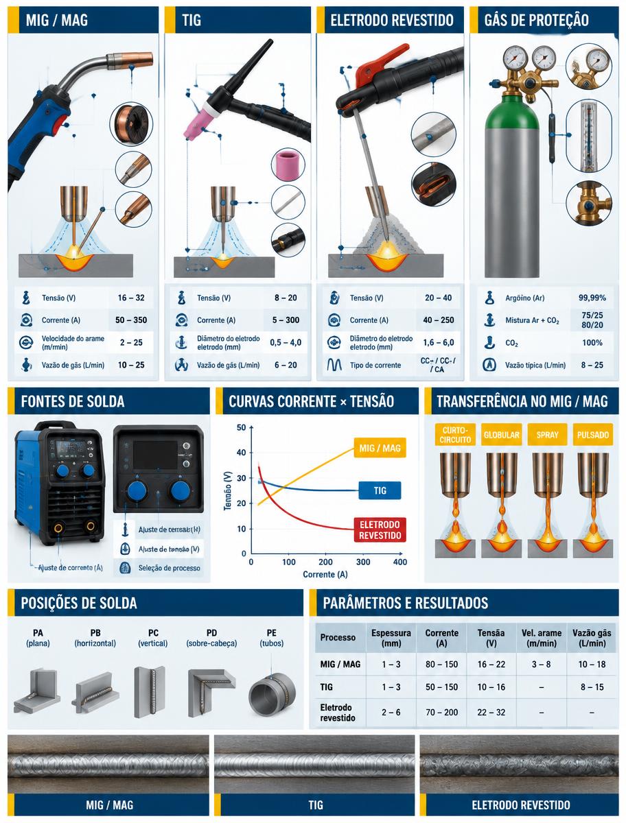 Prévia visual sobre processos e regulagens de soldagem